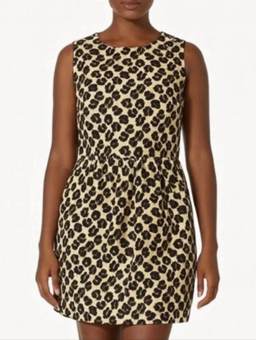 RED Valentino Black & Tan Leopard Sleeveless Gathered Drop-waist Mini Dress